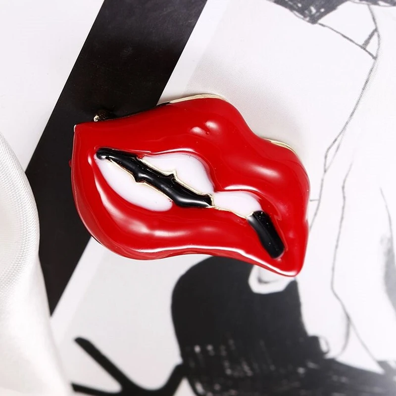 Эмалированные броши в виде красных губ для женщин вечерние Броши из сплава