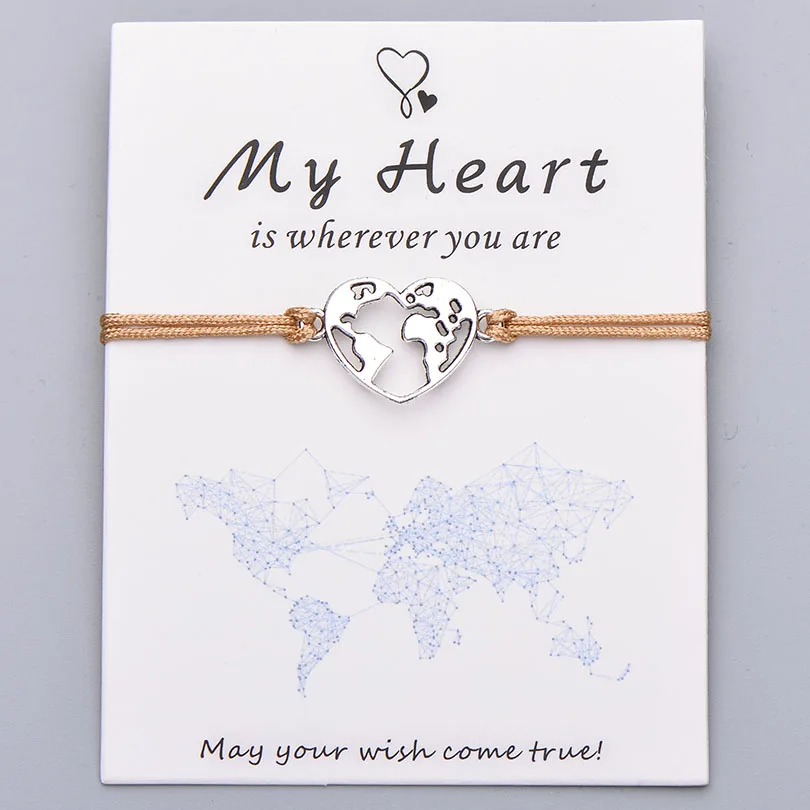 Pipitree Lucky My Heart карта мира браслет ручной работы регулируемая красная струна Очаровательные Браслеты Wish ювелирные изделия подарок для женщин мужчин влюбленных