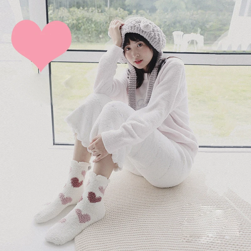 Socks Winter New Heart Women Thick Warm Fashion Cute Retro Coral Fleece Soft Comfort Breathable Non-slip | Женская одежда