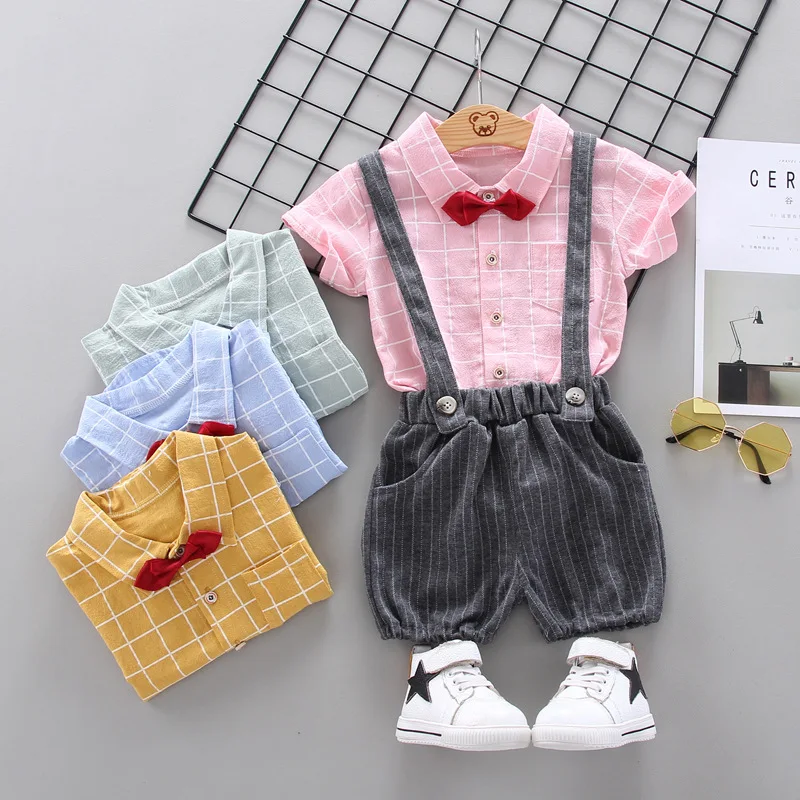 

Summer Baby Clothes Set Plaid Baby Boys Clothes Set Tie Shirts+Overalls Shorts Sports Suit For Baby Girls Clothes Kids Outfit