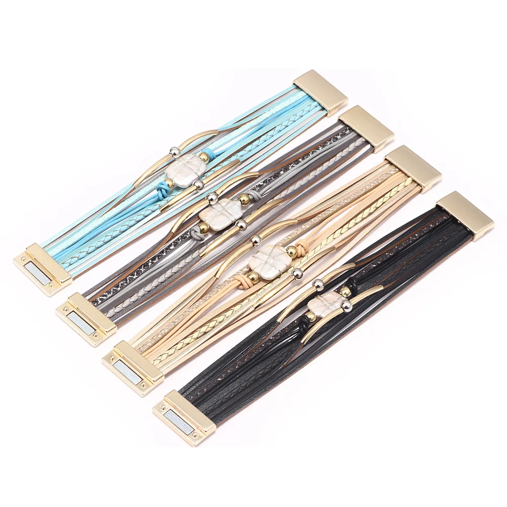 Женский Многослойный кожаный браслет ручной работы в богемном стиле новинка