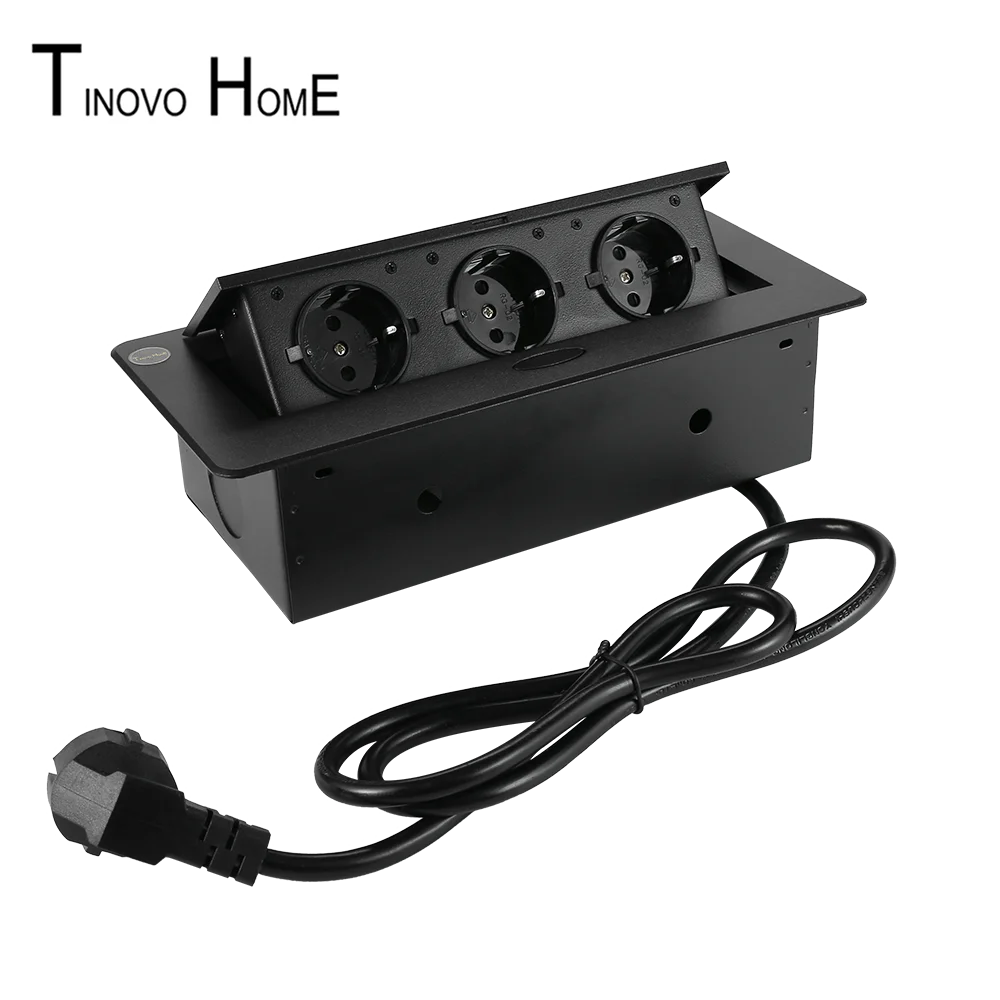 Медленное отскакивание настольная розетка / 3-позиционная Европейская стандартная панель из цинкового сплава Стальная коробка выключателя 1,5 м кабель с европейской вилкой.
