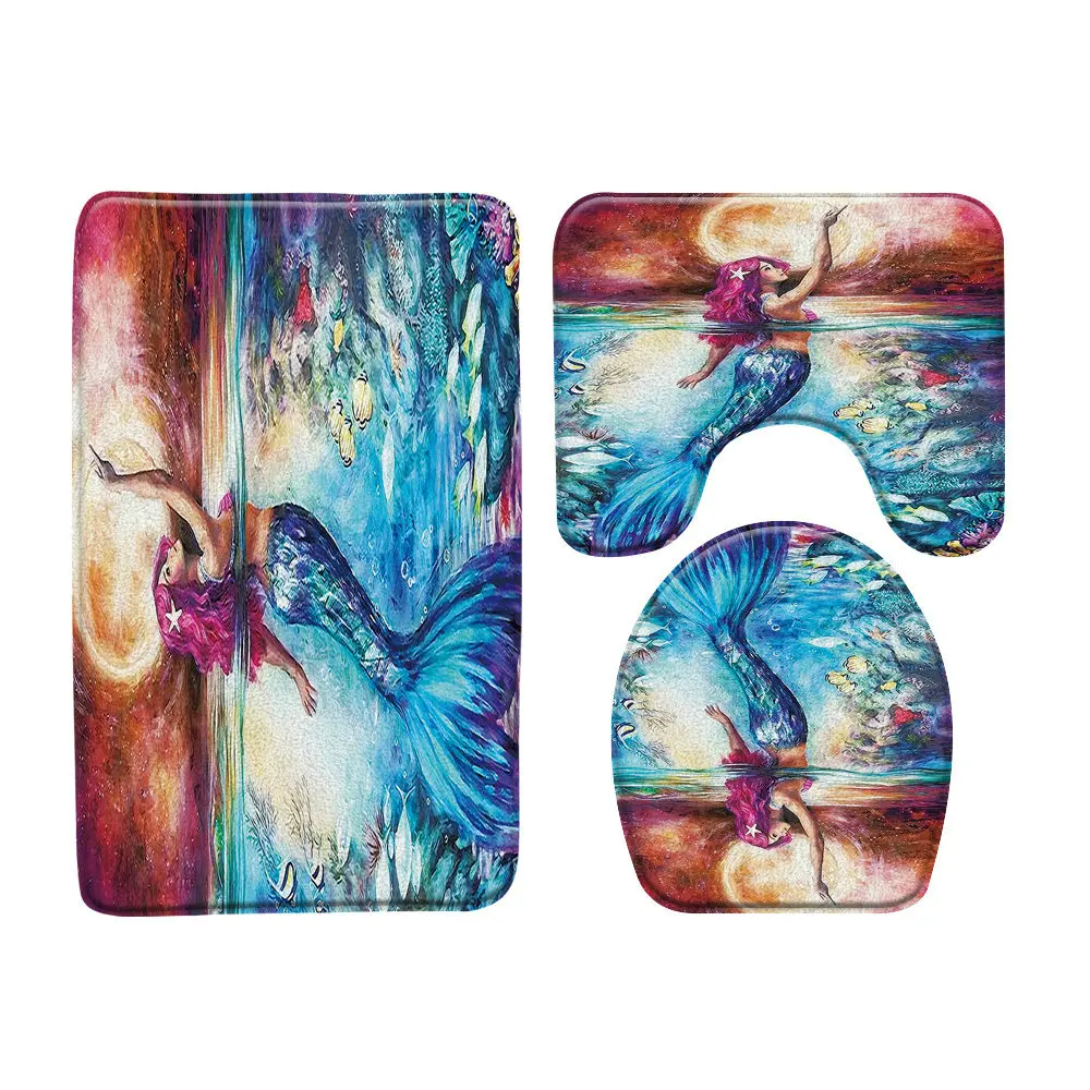 

The Sea Cartoon Mermaid Oil Painting Bath Mat Anti-Slip Shower Water Absorption Bathroom Set Rug Floor Mat Bathroom Products