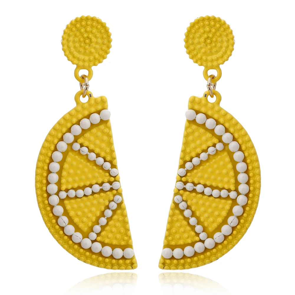 Летний Новый дизайн тропические фрукты желтый лимон бусы серьги с подвеской для
