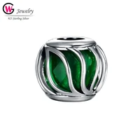 2019 trendy wave pendants balls beads fit for bracelets neckalce green charm 925 silver jewelry fit for pandora bracelets new