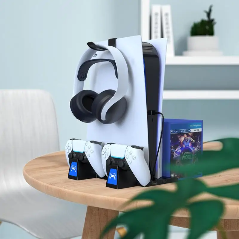 

For PS5 Vertical Stand With Cooling Fan Base Dual Controller Charger Console Charging Station Fan Cooler For PS5 Support Basese