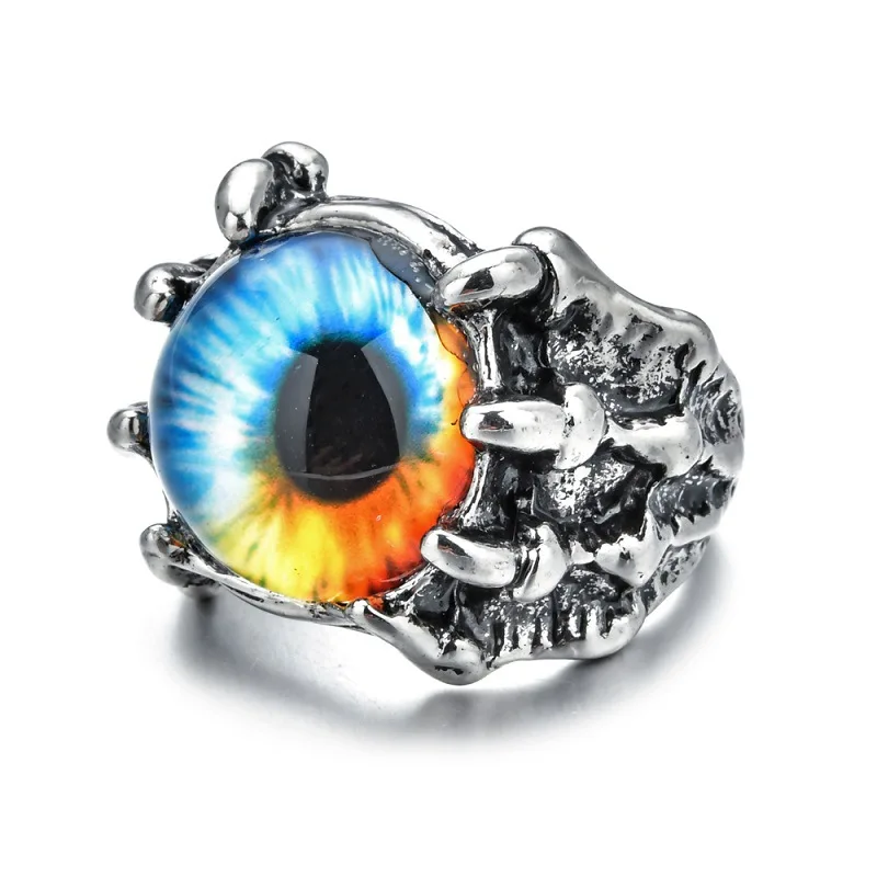

Punk Vintage Men Retro Dragon Claw Evil Eyes Rings Devil Eyeball Snake Animal Male Crystal Finger Ring Jewelry Halloween Gifts