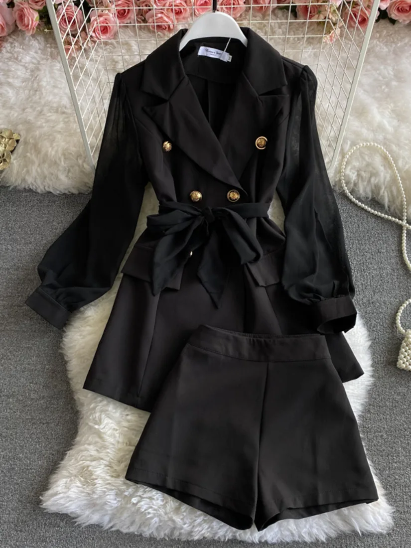 

New women two-piece suit 2021 spring autumn ladies office temperament fashion dress coat + shorts trousers pants outfits