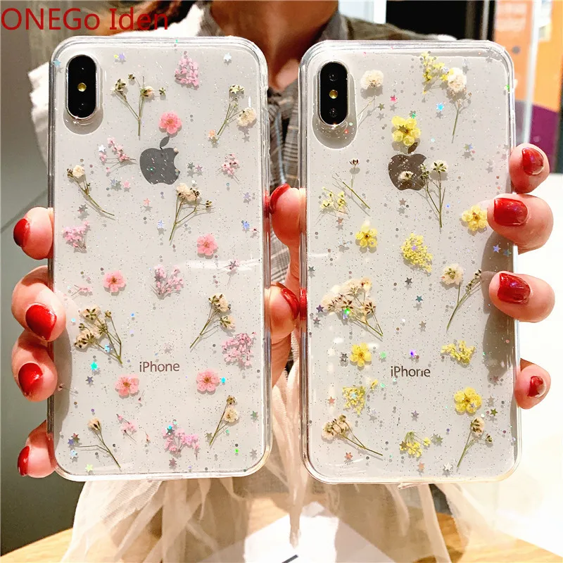 Сухой цветок чехол для iphone 11 12 pro XS Max X XR 6s 7 8 Plus SE 2020 телефонные чехлы реального floret