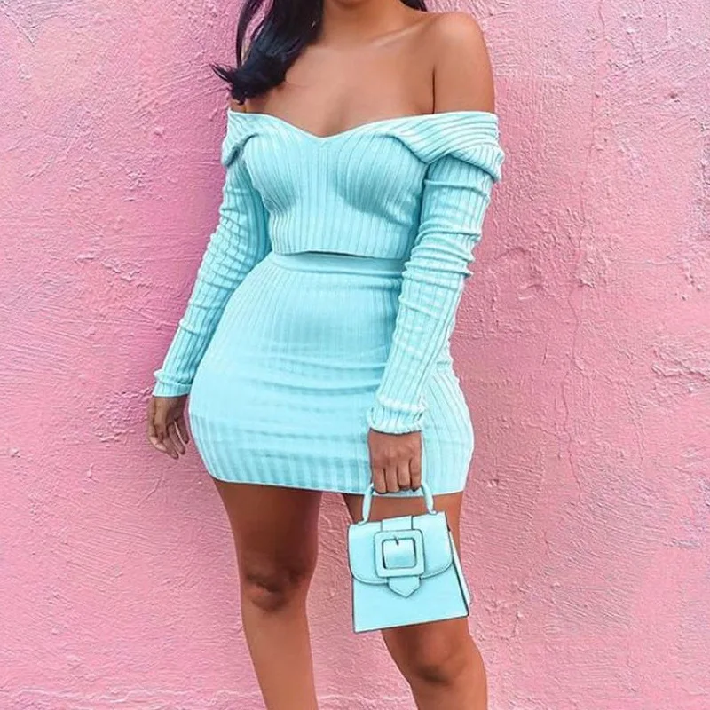 SKMY осенний Новый костюм с юбкой-ямой длинными рукавами открытой спиной короткий