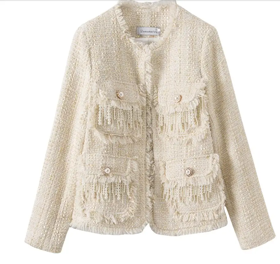 

Куртка твидовая розово-красная, осень 2020, Женская куртка, новая куртка с длинным рукавом и металлической пряжкой, популярный цвет