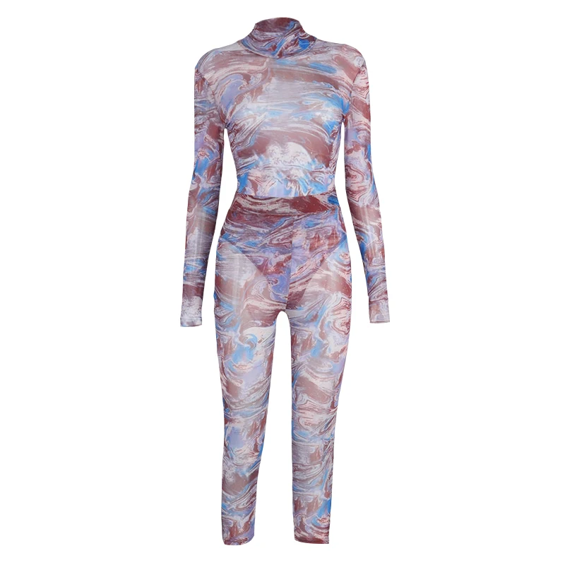 

Women Clothing 2020 New Sexy Slim Printed Long Sleeve Elasticity Bodysuit Elegant Calf-Length Pants Bar Multi Work Rompers Lady