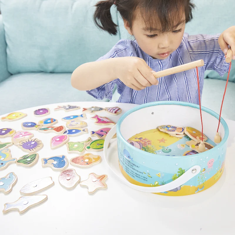 

Children's 28 Pcs Educational Toys Wooden Magnetic Fish Hot Gift for Girls and Boys Birthday Christmas New Year Safe