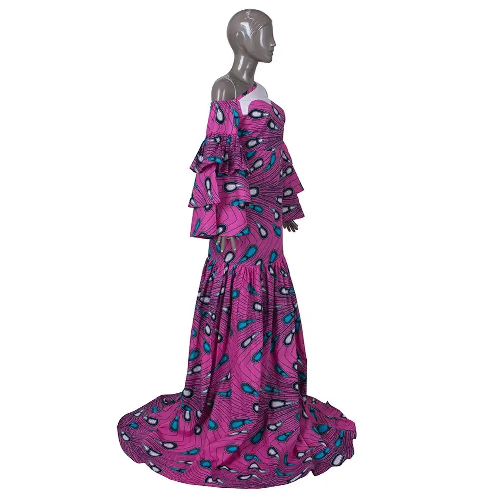 Bintarealwax Africa Dresses Dashiki Real Wax Print Traditional African Clothing Fishtail and Ground Clothing Women WY4336
