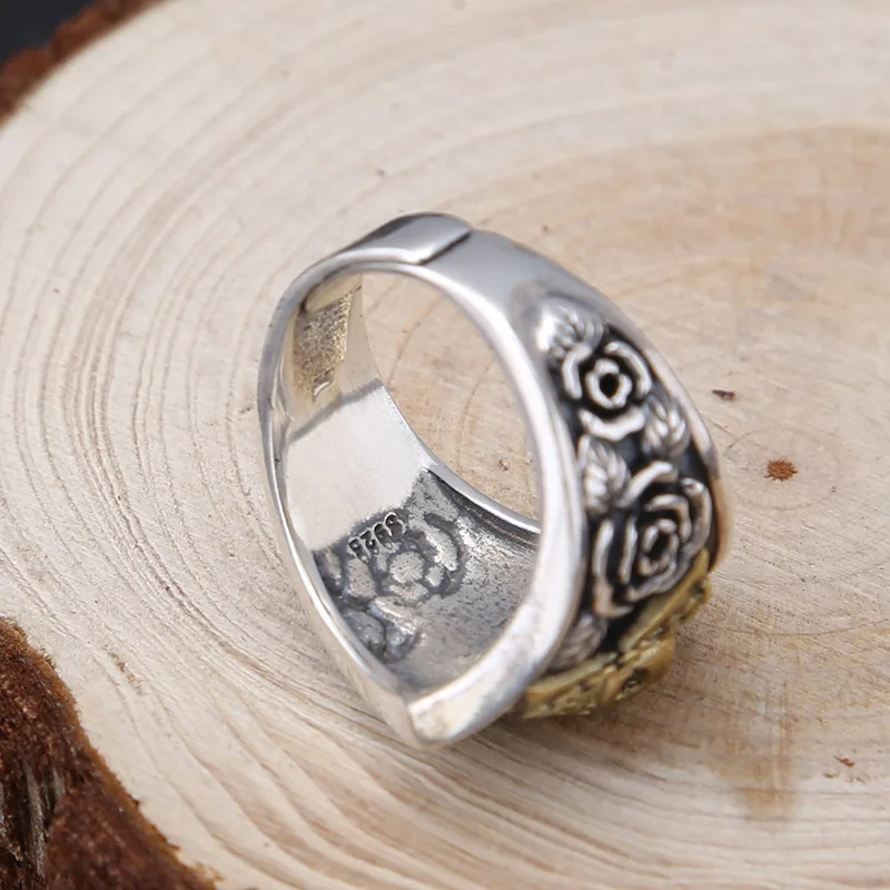 Резьба по цвету розы в стиле панк-рок серебро 925 пробы кольцо викингов череп