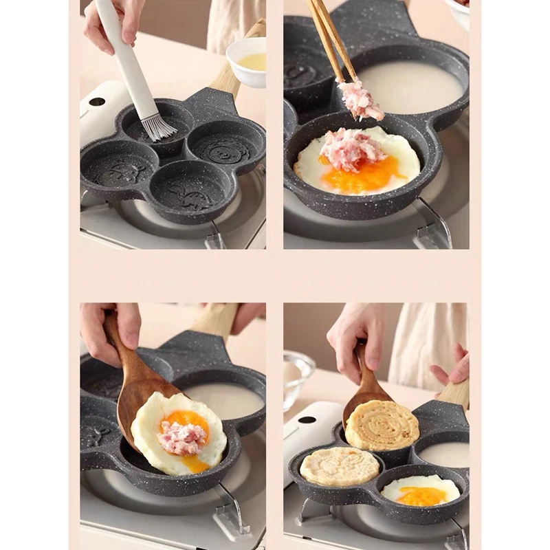 4 Holes Omelet Pan Non-Stick Griddle Maker Pancake Egg Ham Pans Breakfast Kitchen Cooking | Дом и сад