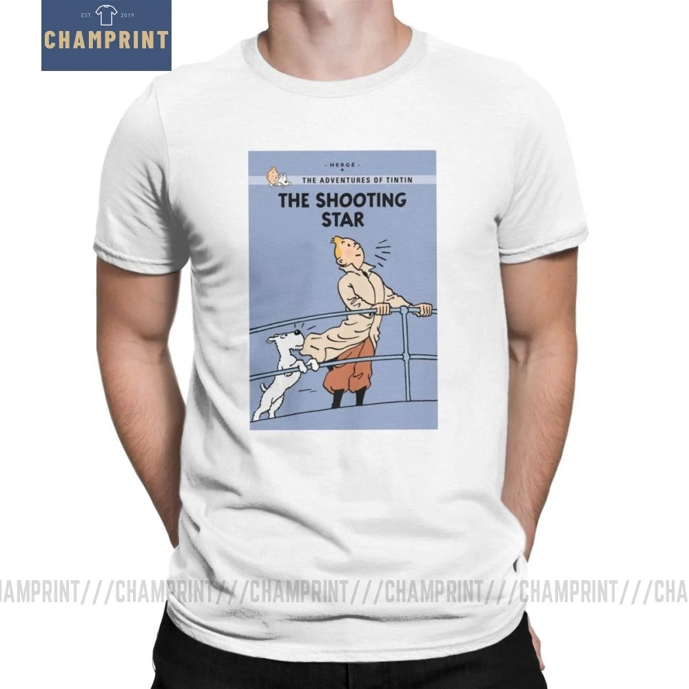 Мужская хлопковая футболка Tintin с короткими рукавами в стиле ретро изображением