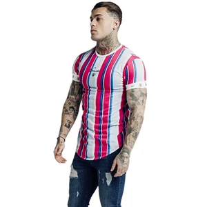 Футболка мужская с коротким рукавом, модная облегающая быстросохнущая рубашка для бега, тренажерного зала, фитнеса, в полоску, на лето