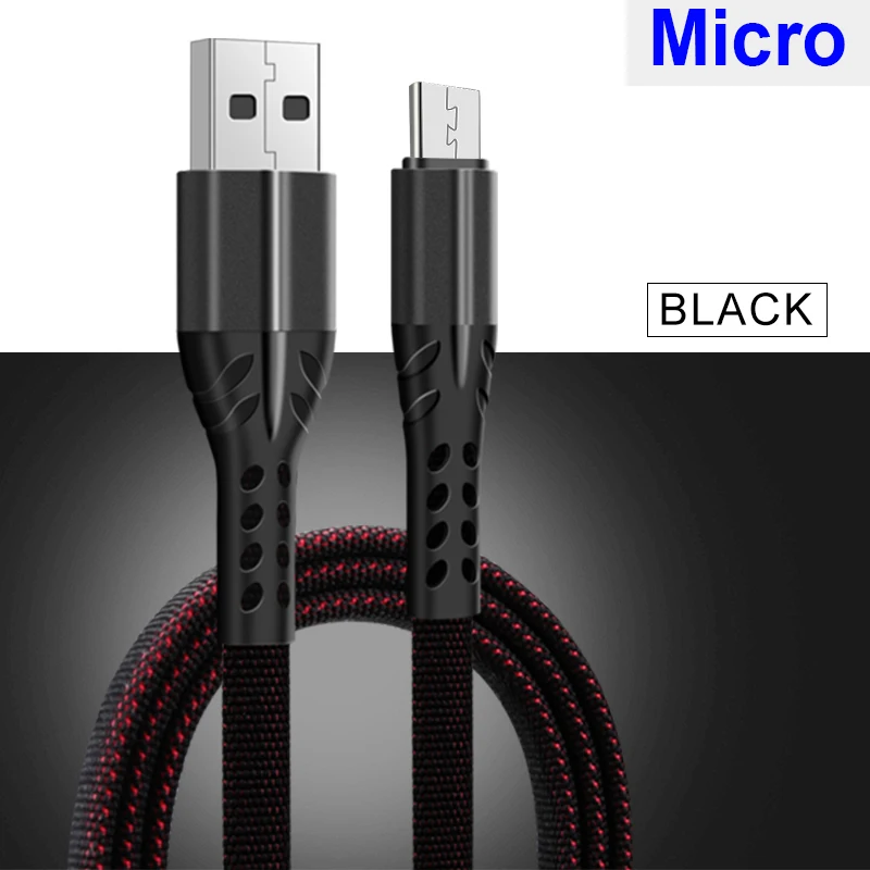 Black For Micro Кабель usb type C а, кабель для быстрой зарядки, тканый нейлоновый кабель для мобильных телефонов, зарядное устройство для iPhone, Micro usb type-C, передача данных - Цвет: Black For Micro