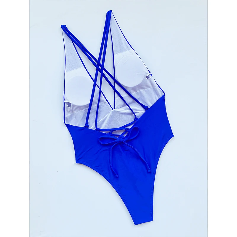 

Rivertrip Deep V One-piece Swimsuits Sexy Women's Swimwear Backless Bodysuit High Cut Bathing Suit 2021 Cross Bandage Beachwear