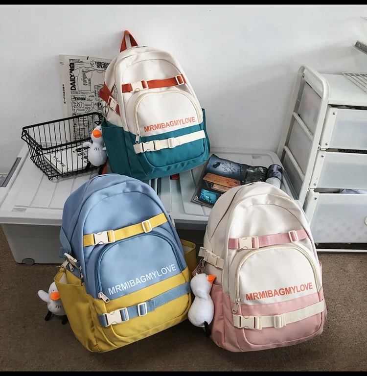 

Backpack For Women Laptop Mochila Hit Color Letter Printing School Bag Teenager Girl Bookbag Rucksack Femal Travel Bagpack 2021