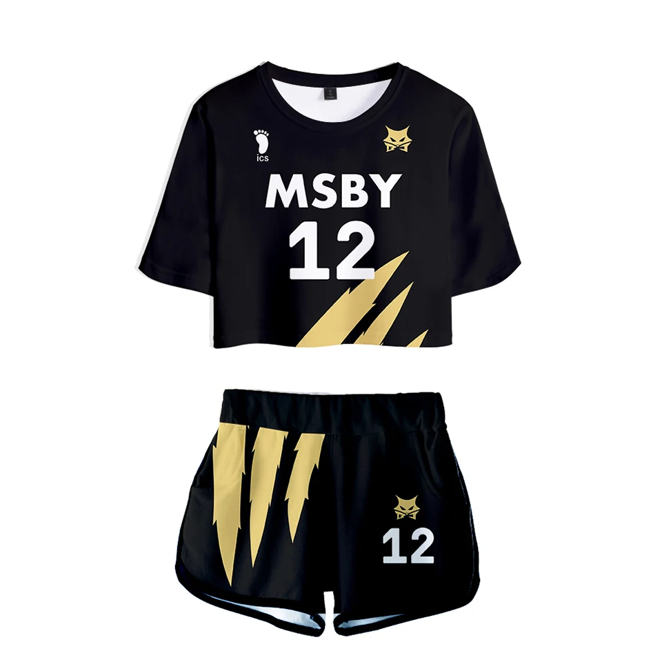 

Volleyball teenager Harajuku summer fashion cropped T-shirt ladies suit popular short-sleeved + shorts ladies two-piece suit