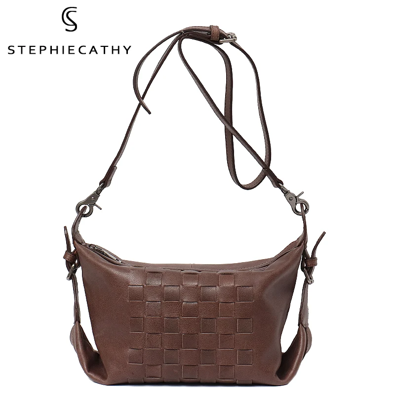 SC Women Luxury Leather Woven Pillow Bag Vintage Cowhide Shoulder Handbag Ladies Slouchy Hobo Purse Female Small Crossbody Bags