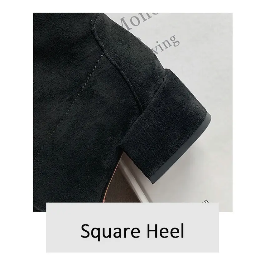 Женские ботильоны из флока QUTAA черные эластичные ботинки на среднем устойчивом