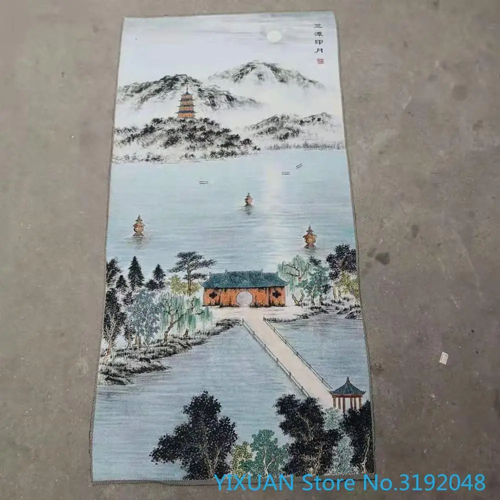 

Santan yinyue west lake scenery thangka brocade gold silk cloth embroidery antique crafts
