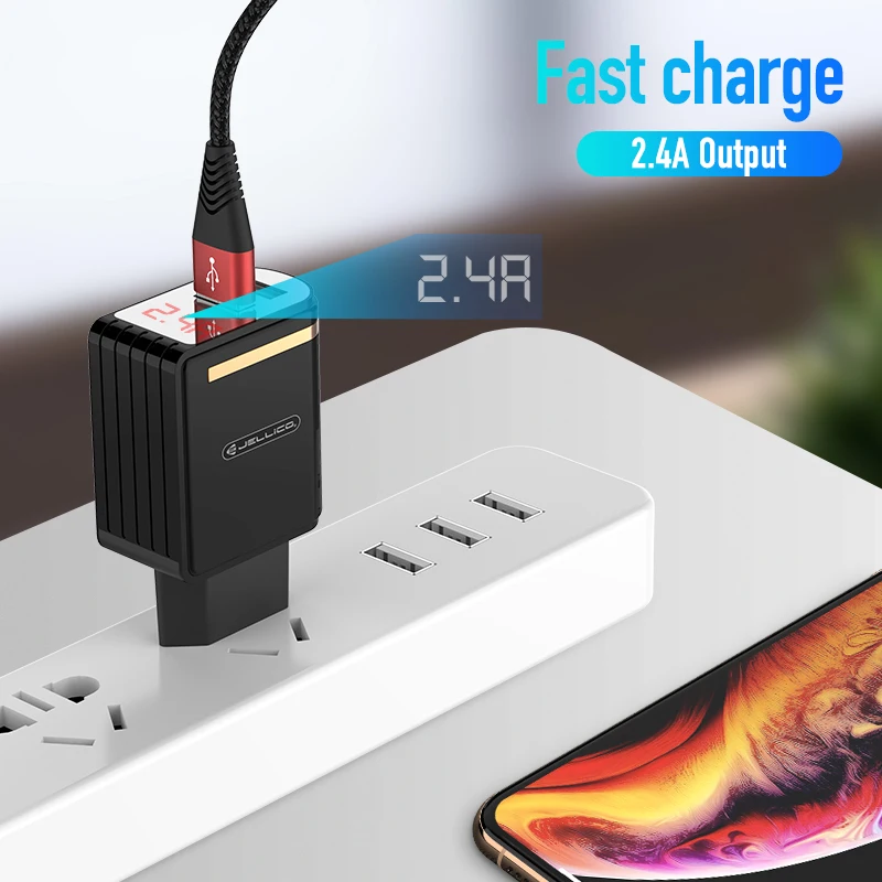 Светодиодный дисплей 2 USB зарядное устройство для iPhone X 8 7 iPad быстрое настенное EU