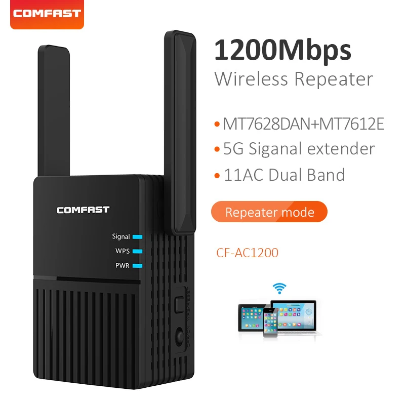 

High Speed 1200Mbps 5GWiFi Repeater Dual Band 2.4+5G Signal Extender Wifi Booster Comfast CF-AC1200 Router Long Range Amplifier