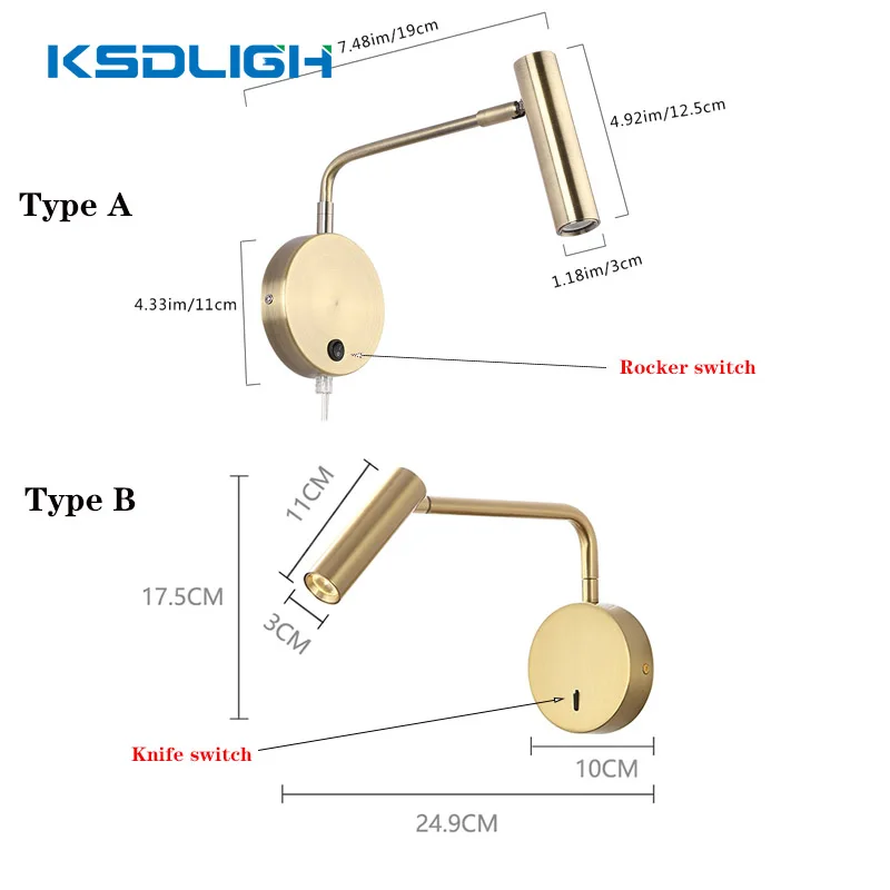 Светильник для чтения с вилкой настенный минималистичный направленный