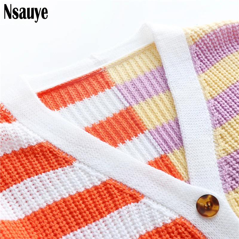 

Nsauye Y2K 2021 Winter Female Fashion Knitted Long Sleeve Patchwork Cardigan Street V Neck Vintage Sweater Women Knit Tops Coat