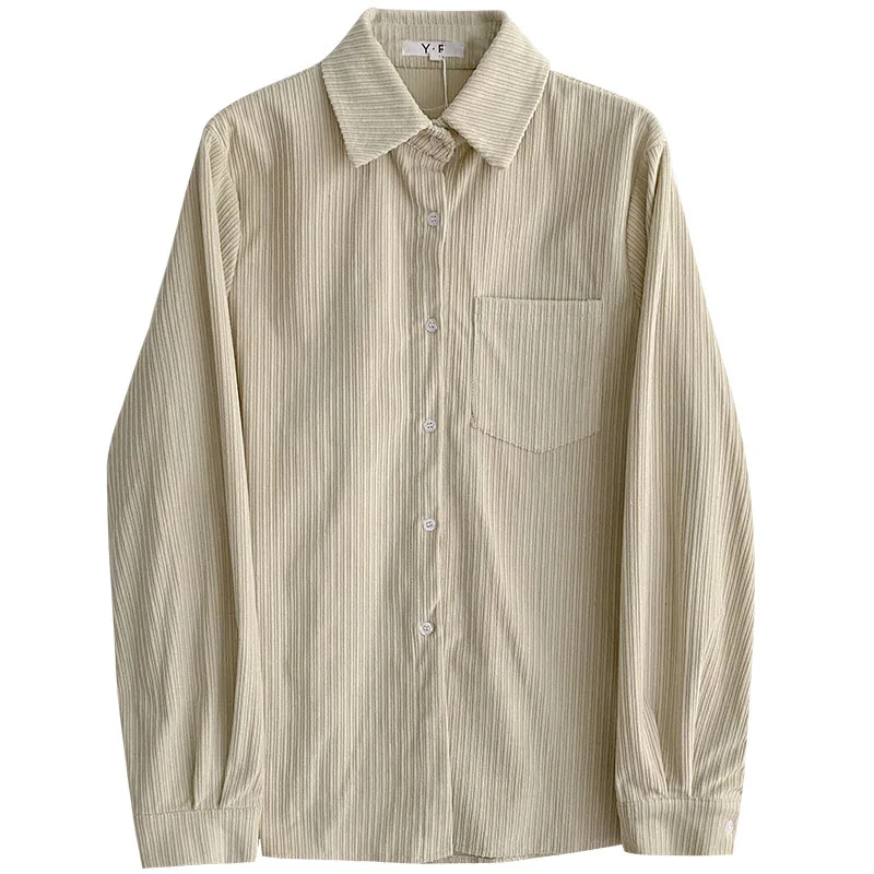 

Вельветовая Однотонная рубашка для школьниц с длинным рукавом Осень-зима 2021 модная простая блузка с отложным воротником Топы