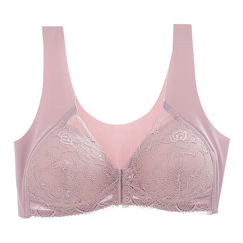 

Women Lace Bra plus size underwear Sexy Push Up Wireless Bra Front closure