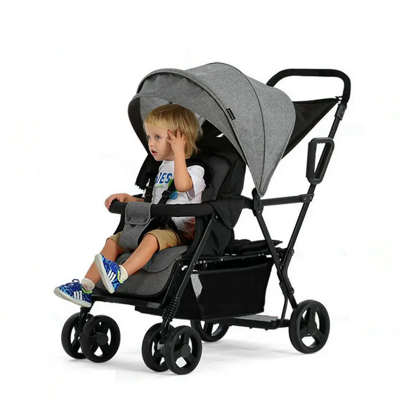 Lightweight Tandem Stroller, Back Seat Can Load 2-5 Ages Kids, Foldable Twins Stroller Can Sit Can Lie Twins Stroller