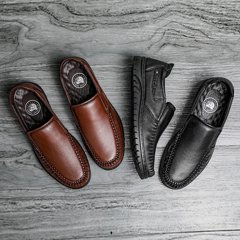 Лоферы мужские из натуральной кожи удобные легкие кроссовки воловьей дышащие