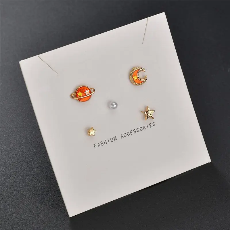 Модные милые синие хрустальные планета Луна Звезда мини серьги гвоздики набор