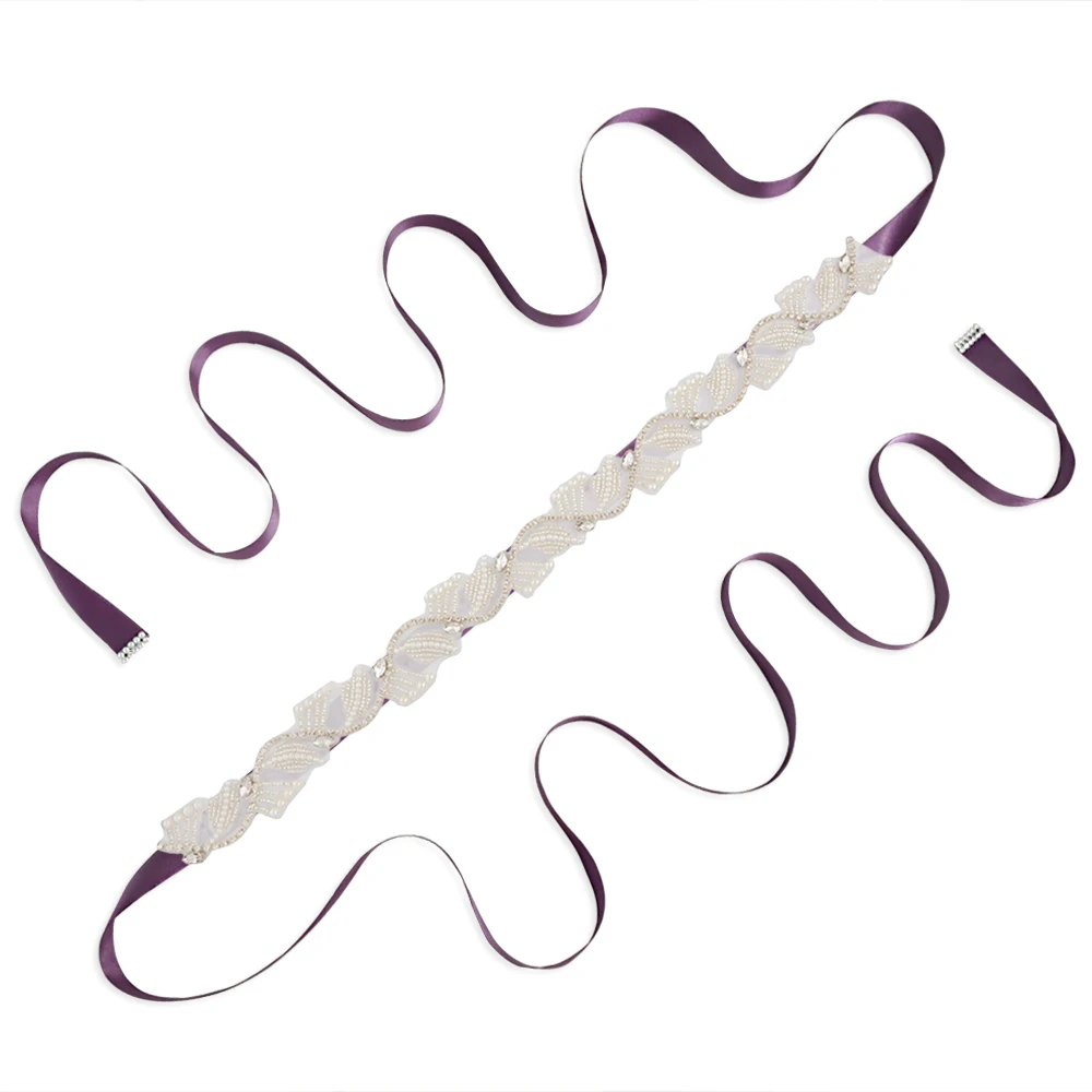 purple TRiXY S273 женские Стразы свадебное с жемчужными бусинами Ремни Пояса Кристалл Стразы Свадебный Пояс, лента аксессуары для свадебного платья - Цвет: purple