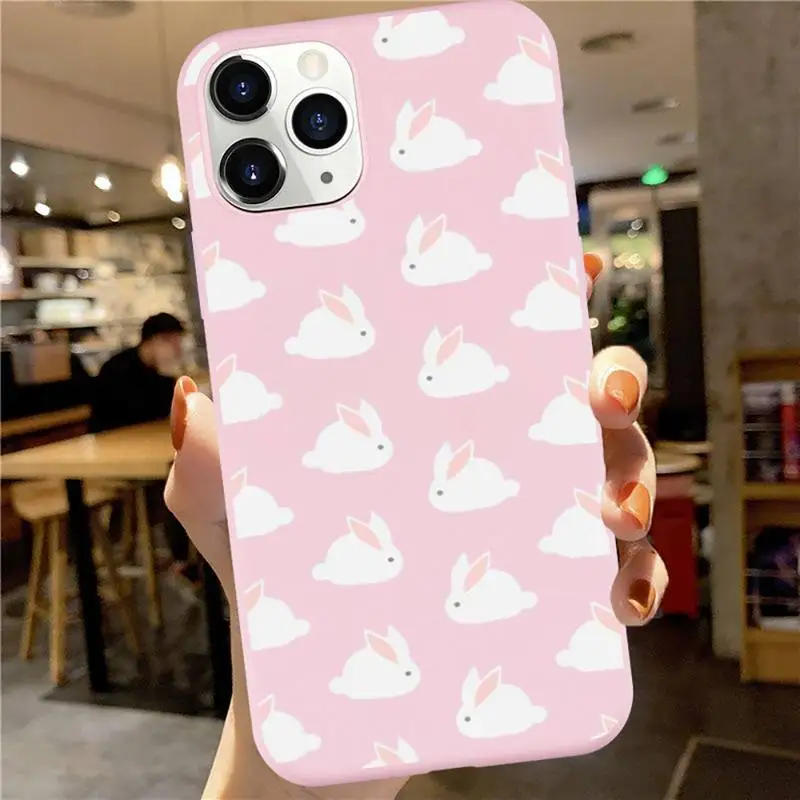 

Cartoons animal Rabbit Dinosaur Dog Phone Case Pink Candy Color for iPhone 6 7 8 11 12 s mini pro X XS XR MAX Plus