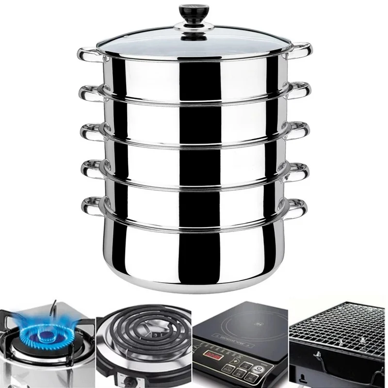

30cm 5-layer Stainless Steel Thick Steamer pot Soup Steam Pot Universal Cooking Pots for Induction Cooker Gas Stove steam pot