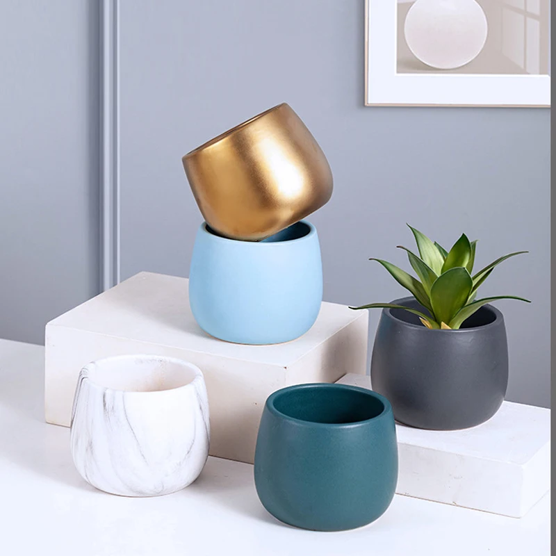 Современный керамический цветочный горшок гальванизированный золотой