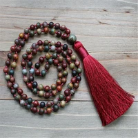8mm natural red picassos stone jasper 108 beads mala necklace buddhism healing pray chic spirituality fancy chakra