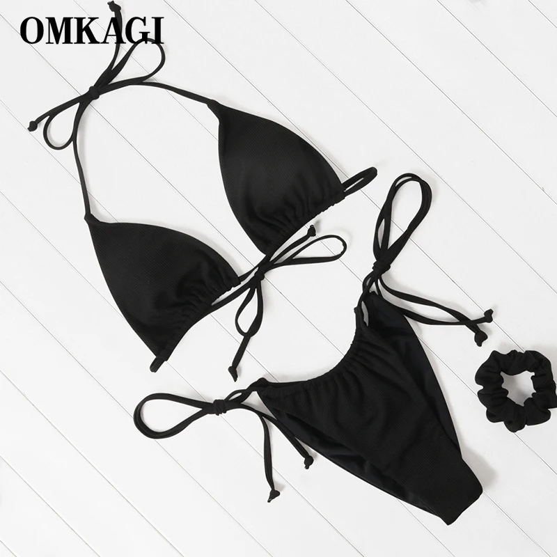 Купальник OMKAGI женский однотонный пикантный комплект микро бикини с чашками