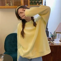 loose crewneck sweatshirt solid pullover yellow grey long sleeve autumn winter 2021 korean fashion women casual basic top femme
