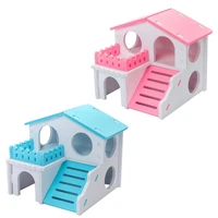 hamster wooden house 2 story villa small pets climbing toy hideout for dwarf hamster cage accessories bluepink