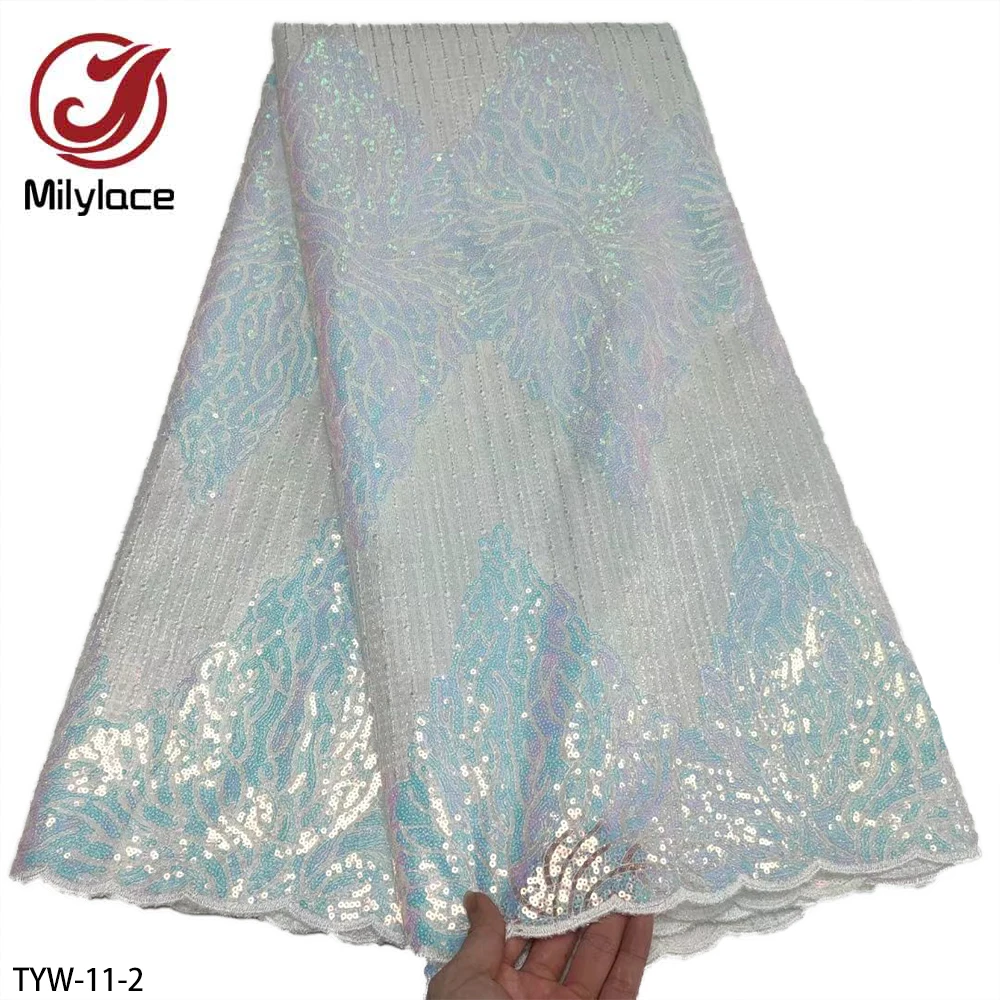 

French Tulle Lace with Sequins African Lace Fabric Eco-Friendly TYW-11