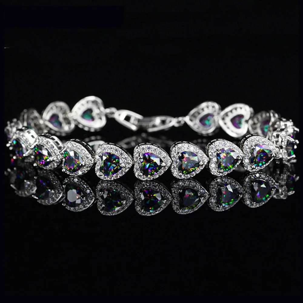 Mystic topaz ThreeGraces Роскошный CZ ювелирный светильник синий мистический огненное сердце Кристалл 925 Серебряный браслет для тенниса браслет для женщин подарок BR100 - Окраска металла: Mystic topaz