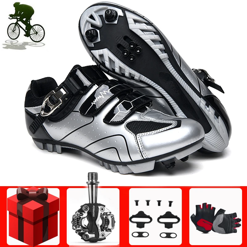 

Self-locking Cycling Shoes Men Sapatilha Ciclismo Mtb Non-slip Wear Outdoor Athletic Bicycle Silver Comfortable Bike Bicicleta