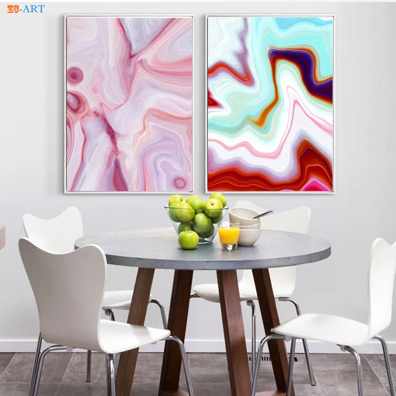 Голубая настенная мраморная печать абстрактная Акварельная живопись холст Агат